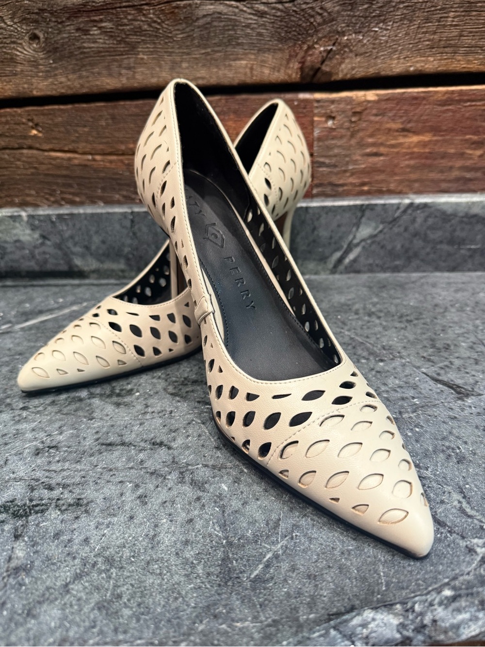 Katy Perry Collections Nude Laser-Cut Pointed Toe Pumps